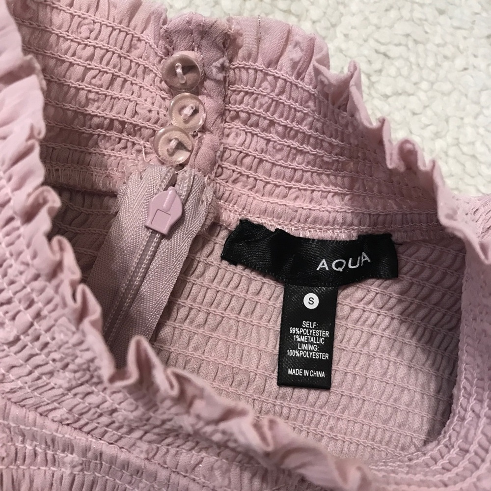 SOLD Aqua Mini Dress Flutter Sleeve Ruffle Smocked Pink Purple Pit to Pit 18โ ๐จ - Picture 5 of 14